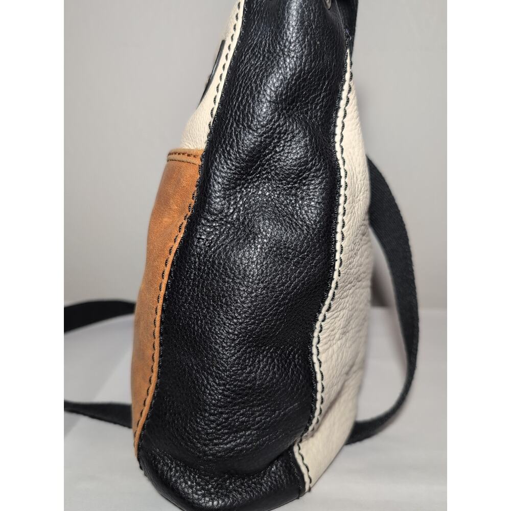 The SAK Crossbody Bag Leather Boho Lined Tricolor Black Tan Cream Messenger - Picture 11 of 16